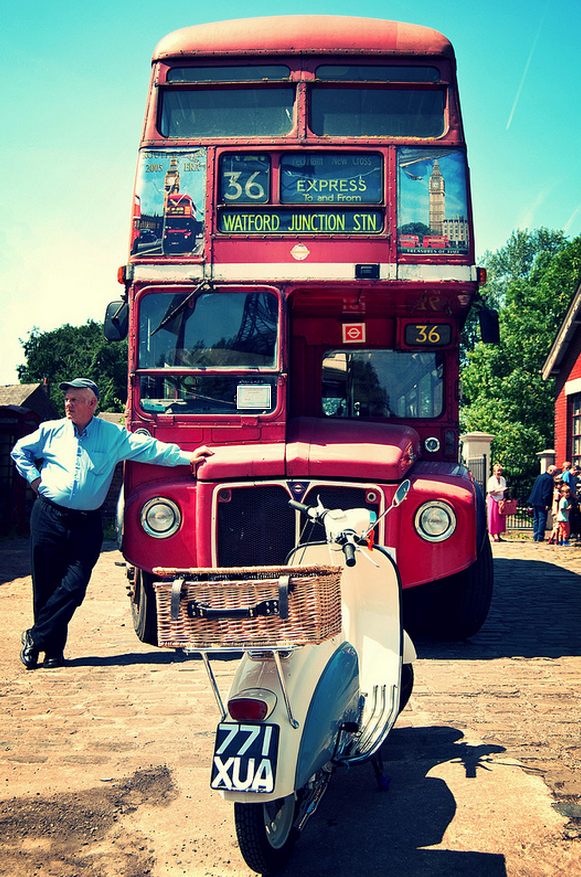 Scooter and A Red Lodon Bus