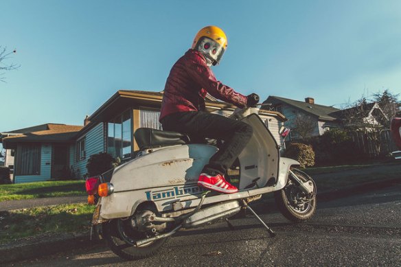 Frank Aberdean on a Lambretta